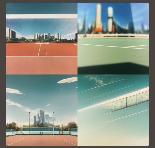 Tennis court in a futuristic city - created on Midjourney by Patrick Gilbert