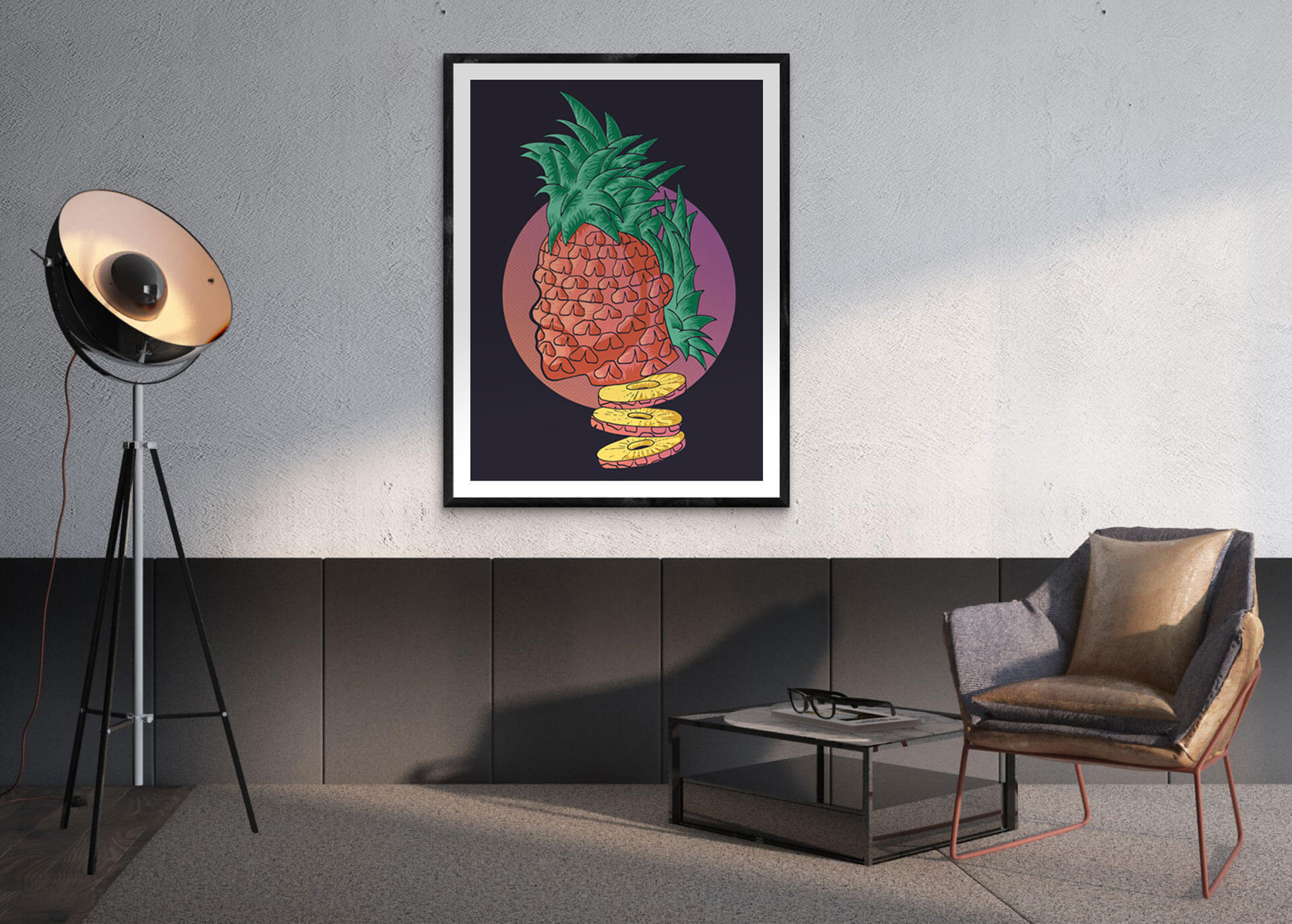 Mock up of the illustrated Weeknd pineapple