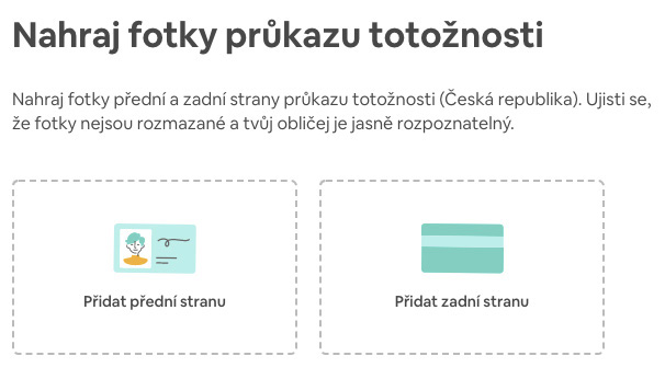 Stránka na Airbnb, na které je možné nahrát průkaz totožnosti a ověřit tak svou totožnost.
