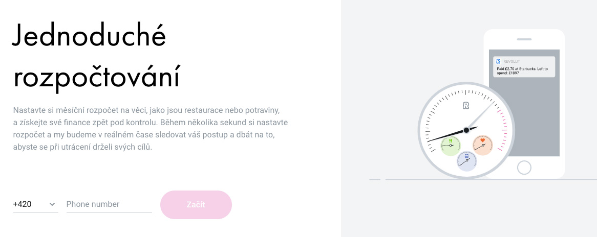 Screenshot webu Revolutu zachycující popis služby Rozpočtování.