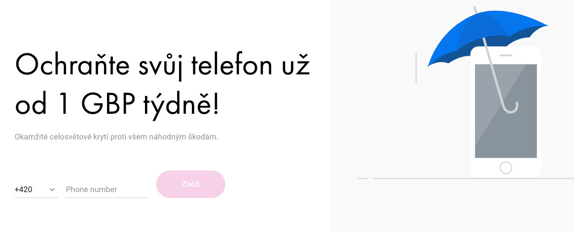 Screenshot webu Revolutu zachycující popis služby Pojištění mobilního telefonu.
