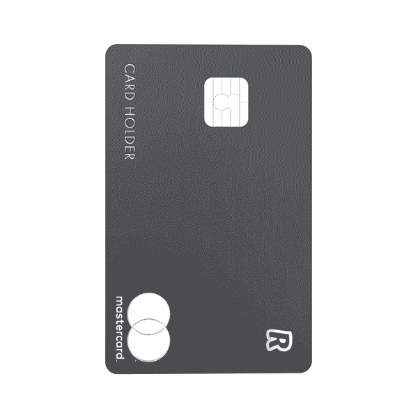 Elegantní platební karta od firmy Revolut - točí se a má černou barvu.