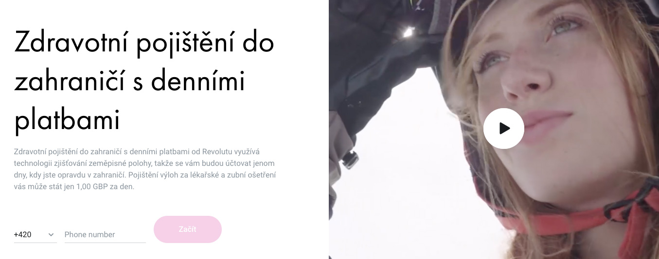 Screenshot webu Revolutu zachycující popis služby Zdravotní pojištění do zahraničí.