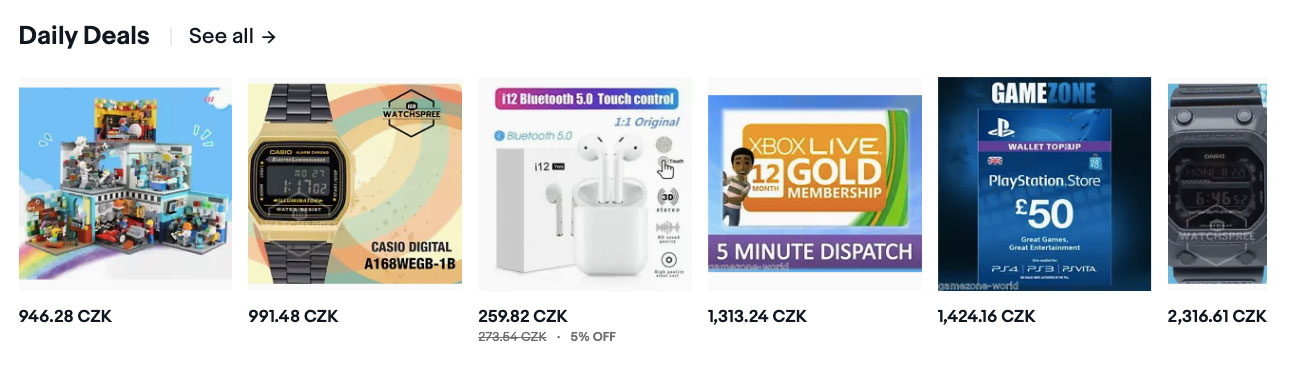 Hodinky, sluchátka a další zboží z akce Daily Deals, která probíhá každý den na webu eBay.