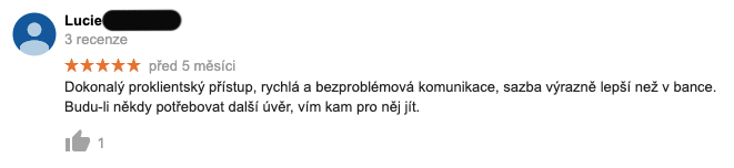 5 měsíců stará recenze služby Zonky na Googlu - recenzentka Lucie chválí proklientský přístup a rychlou komunikaci.