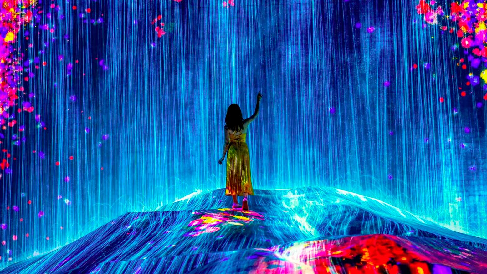 Garota olhando obra do Mori Building Digital Art Museum: teamLab Borderless.
