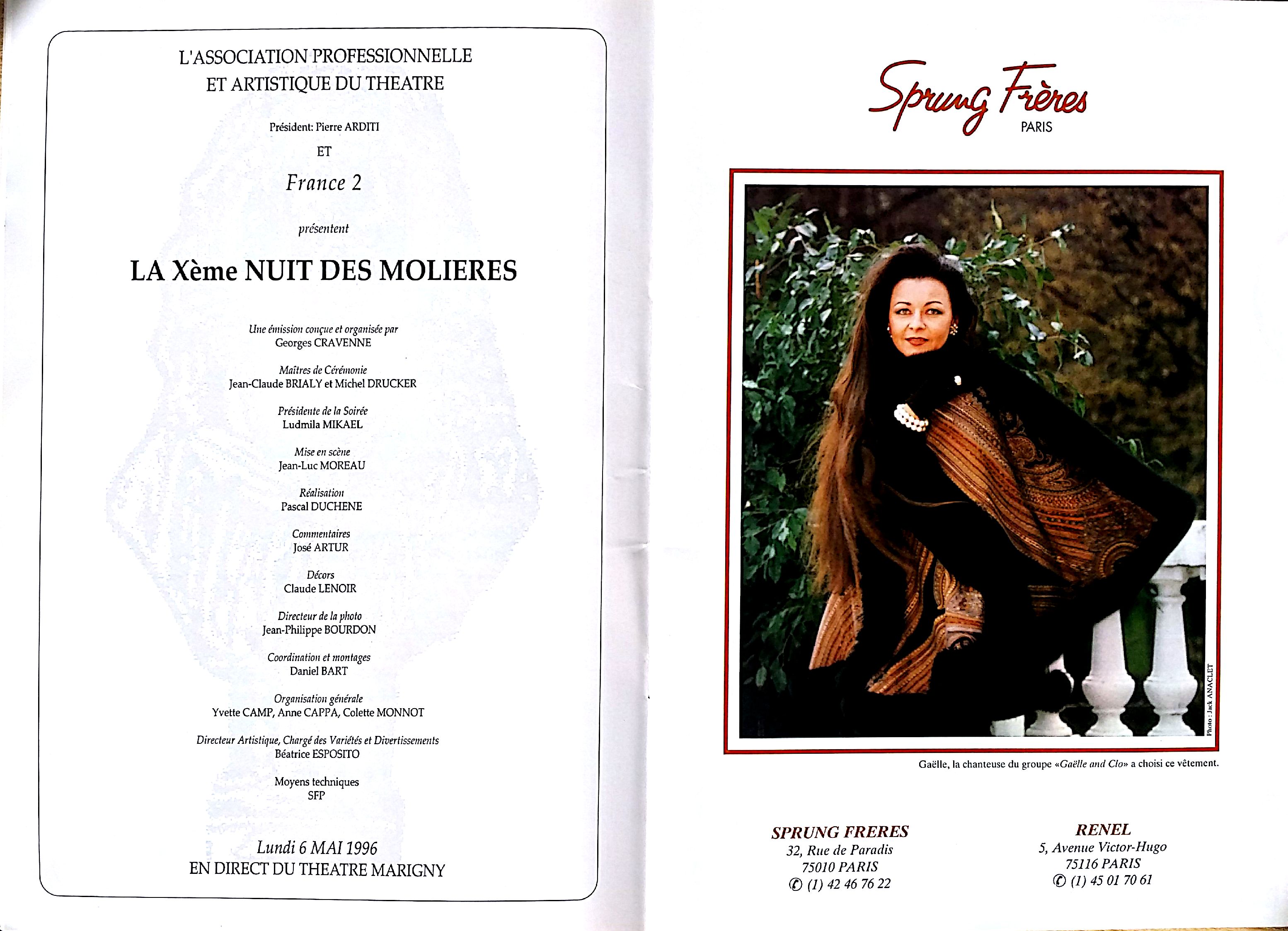 Photo Brochure la Xème nuit des Molières au Théâtre Marigny