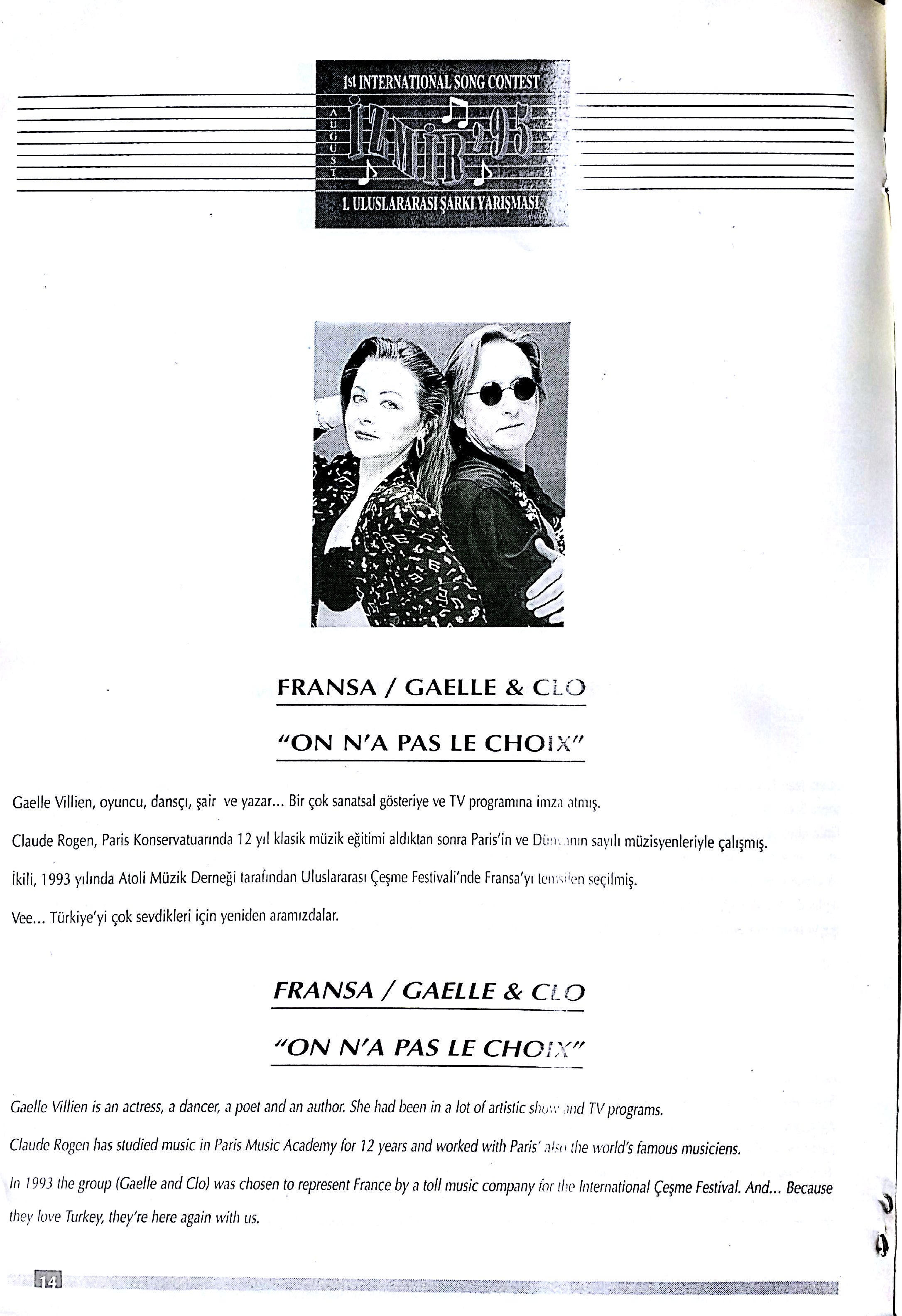 Programme Festival International Euroivision du Bassin Méditerranéen Cesme Turquie