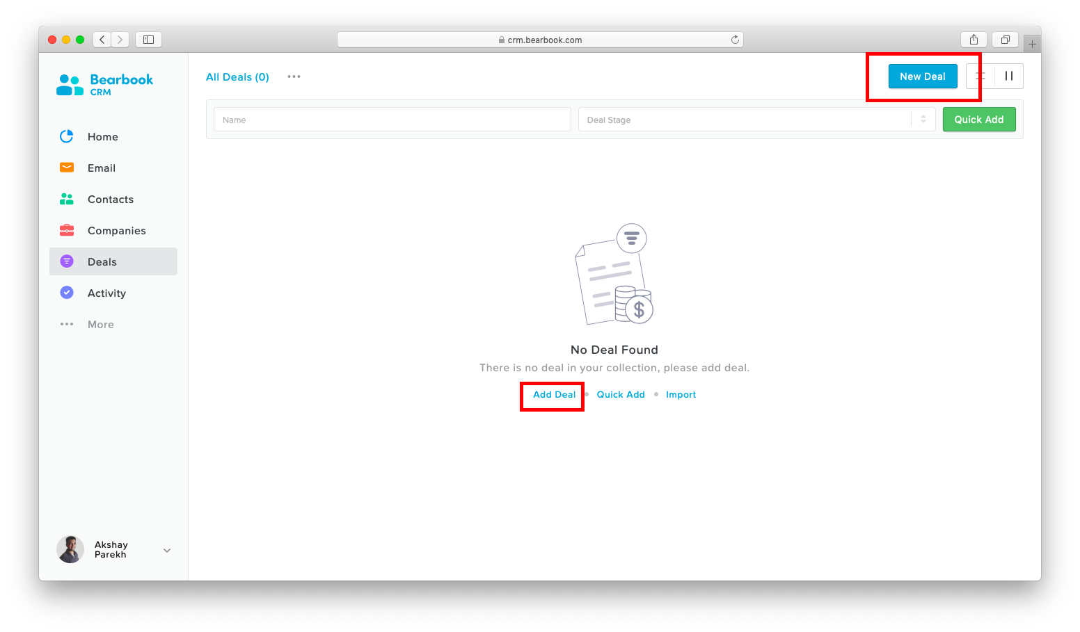 Add new deal Bearbook CRM