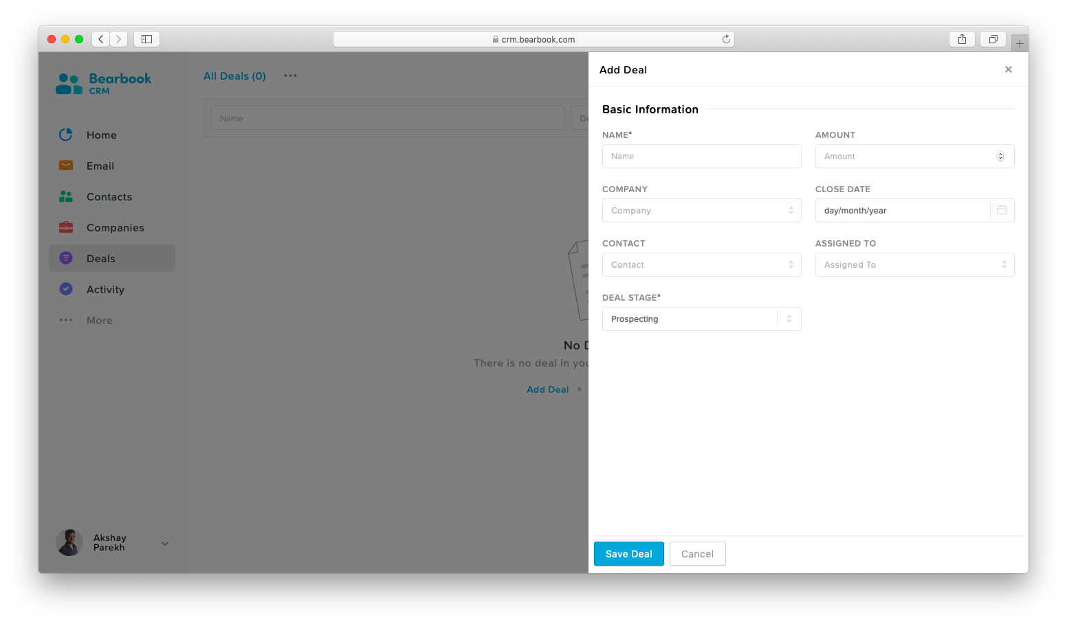 Add new deal Bearbook CRM