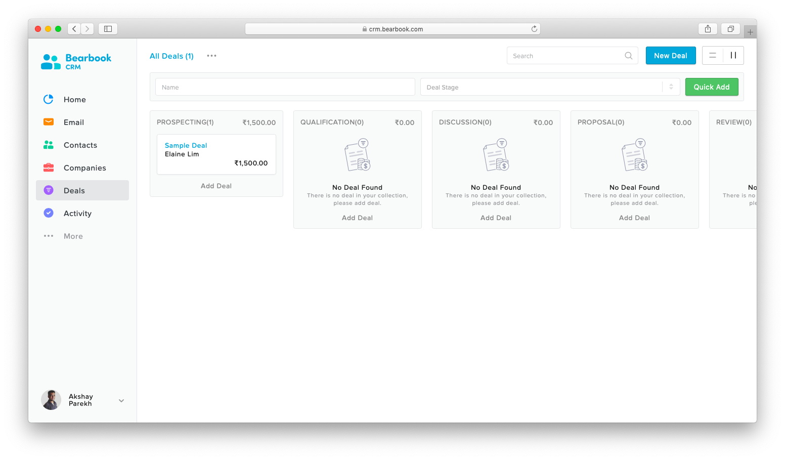 Deal pipeline Bearbook CRM