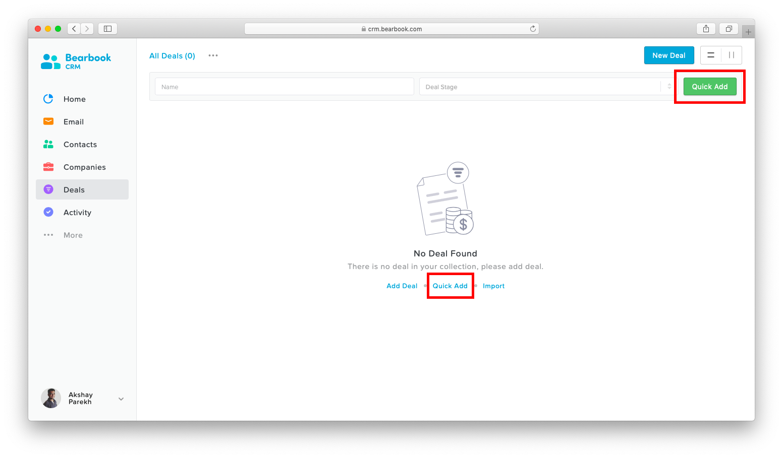 Quick Add Deal Beabook CRM