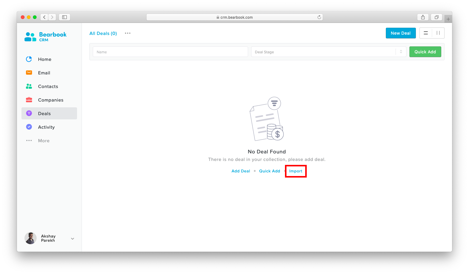 Import Deal Bearbook CRM