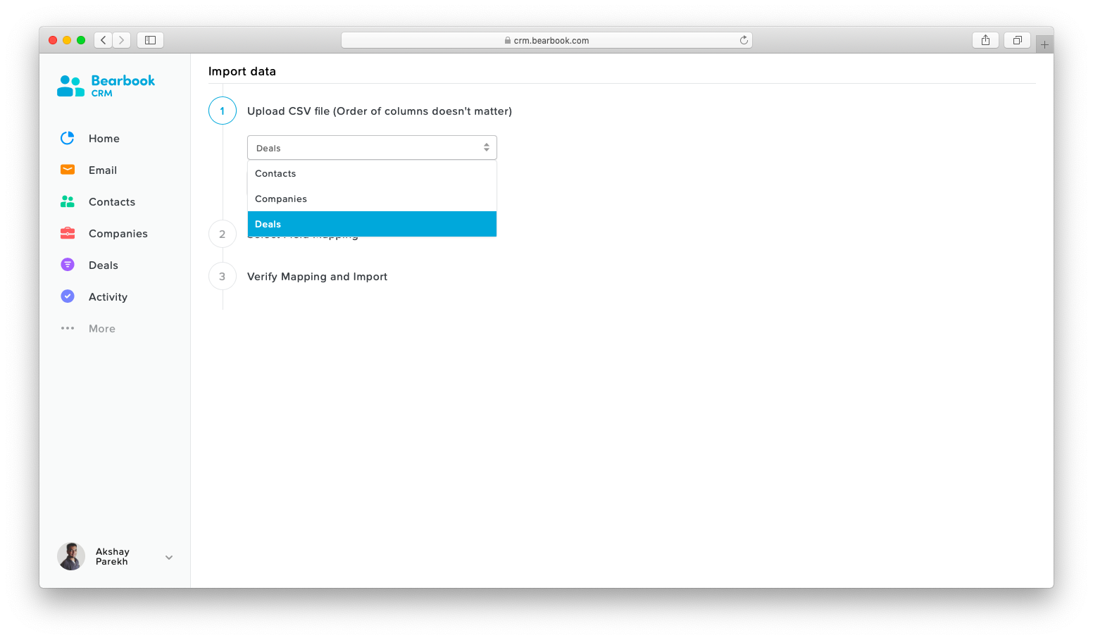 Import Deal Bearbook CRM