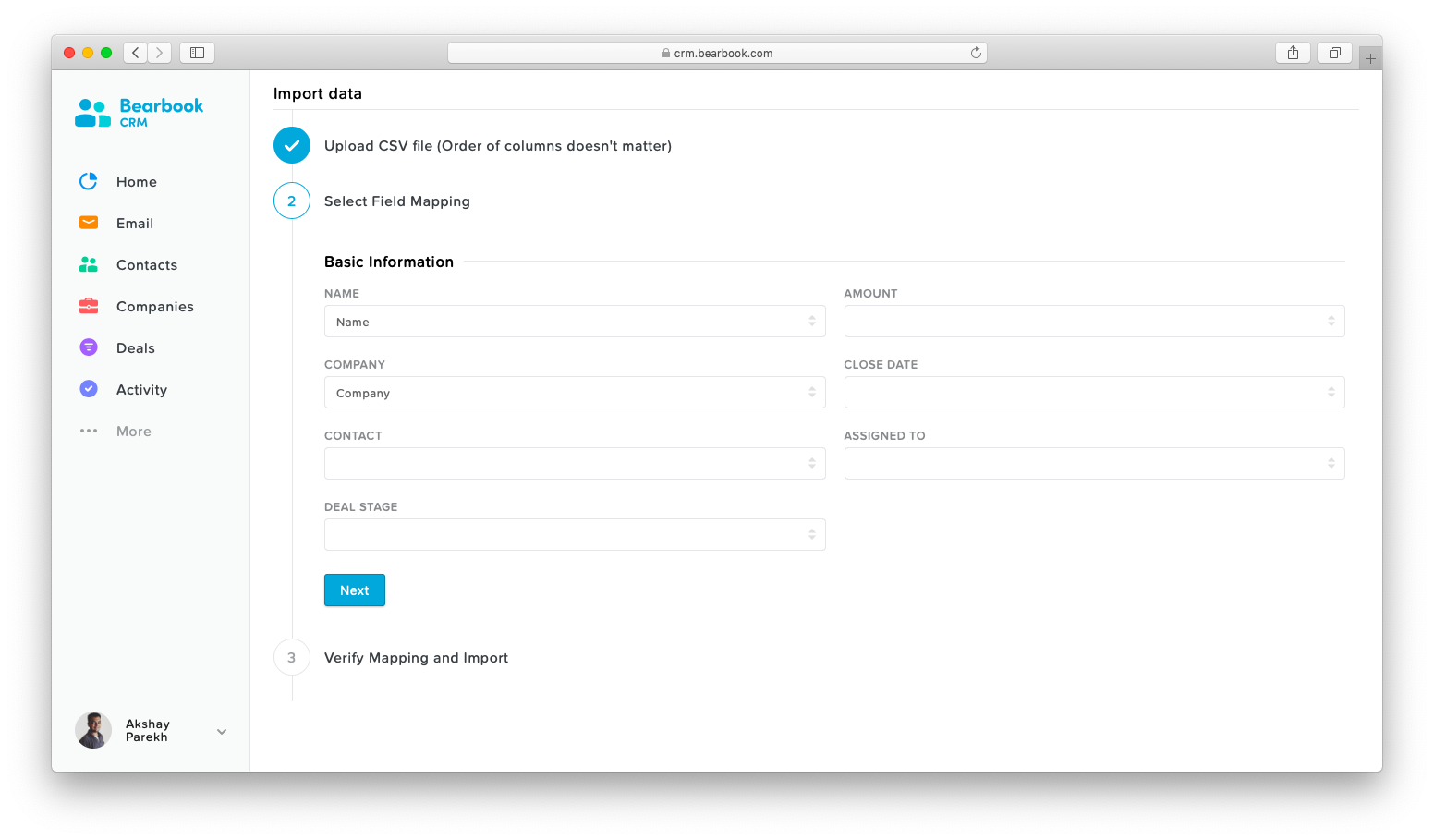 Import Deal Bearbook CRM