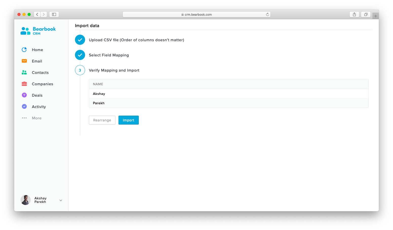 Import Deal Bearbook CRM