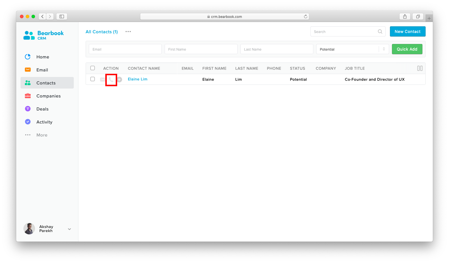 Built-in call Bearbook CRM