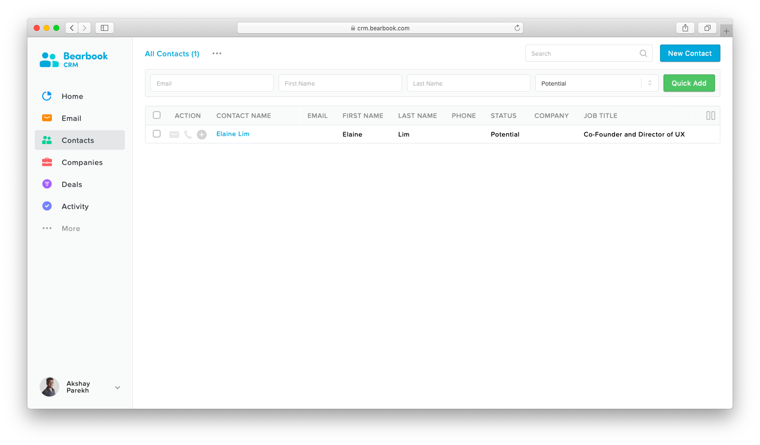 Contacts in Bearbook CRM