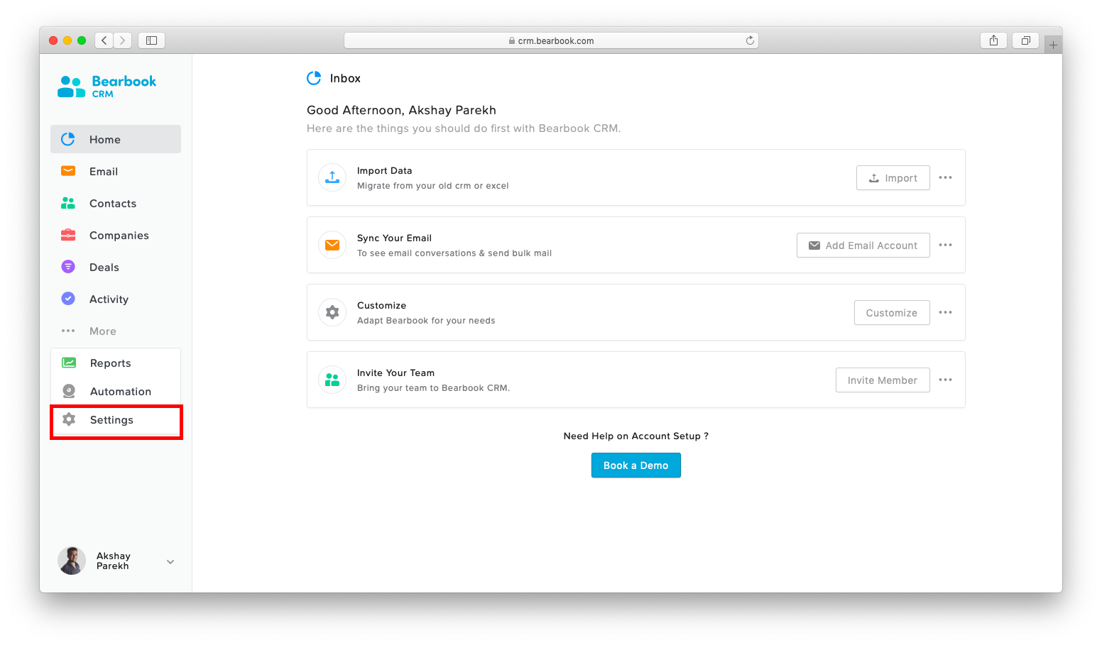 Built-in email Bearbook CRM