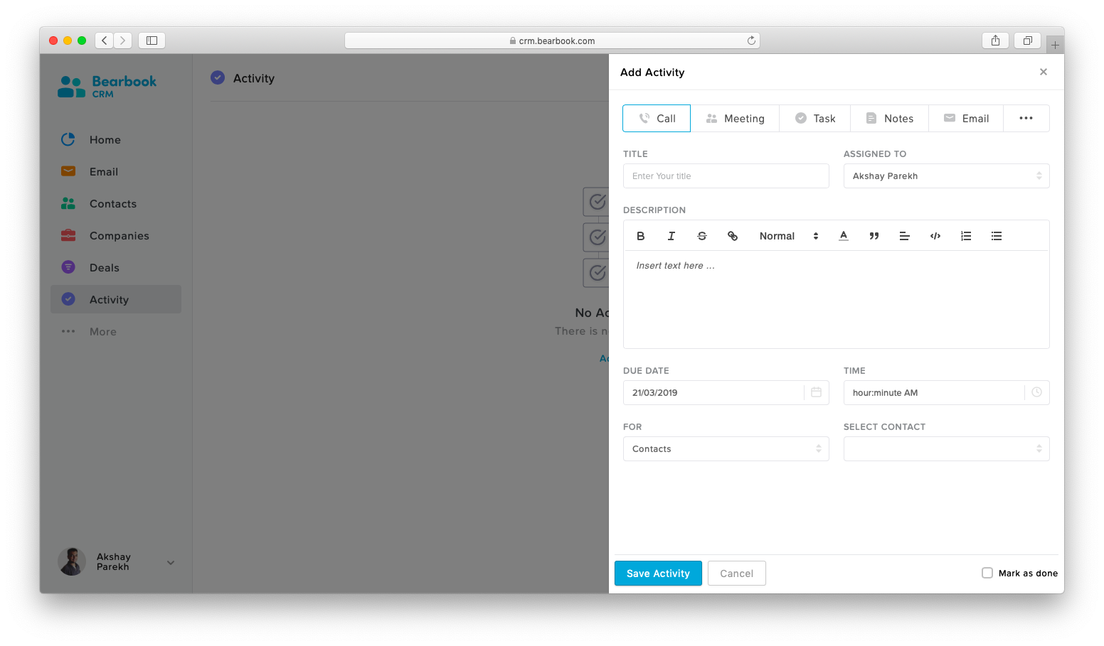 Activity Bearbook CRM
