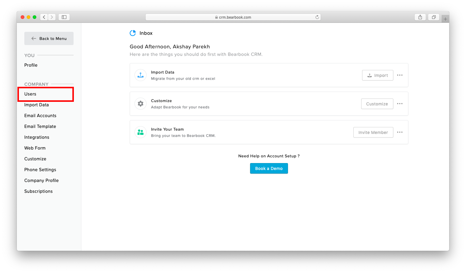 Invite Team Bearbook CRM