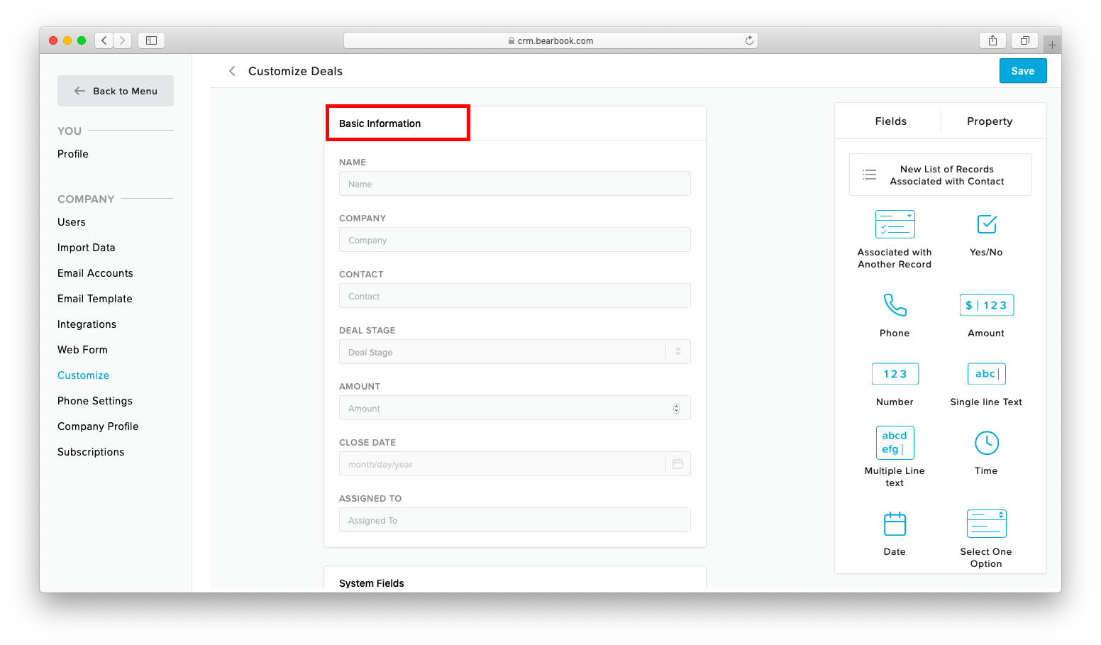 Deal Customization Bearbook CRM
