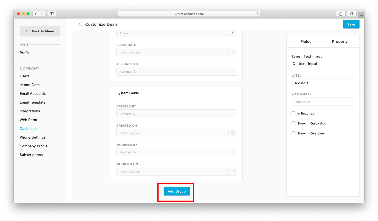 Deal Customize Bearbook CRM