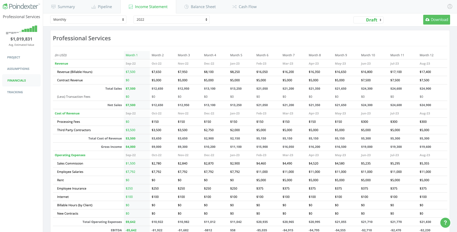 Professional Services Pro Forma Income Statement