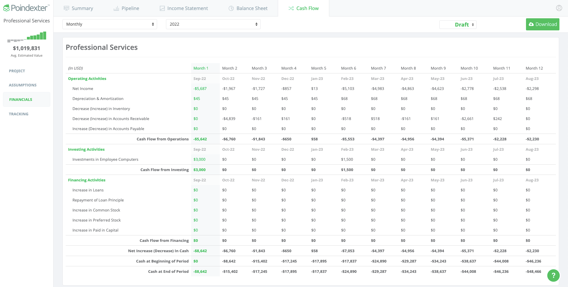 Professional Services Pro Forma Cash Flow Statement