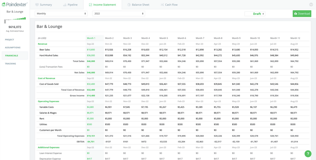Bar & Lounge Financial Model Template Start Free