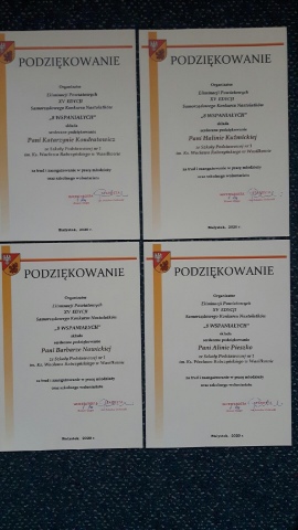 podziękowania dla nauczycieli prowadzących wolontariat