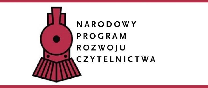 Logo przedstawiające czerwony przód lokomotywy, obok czarny napis drukowanymi literami Narodowy Program Rozwoju Czytelnictwa