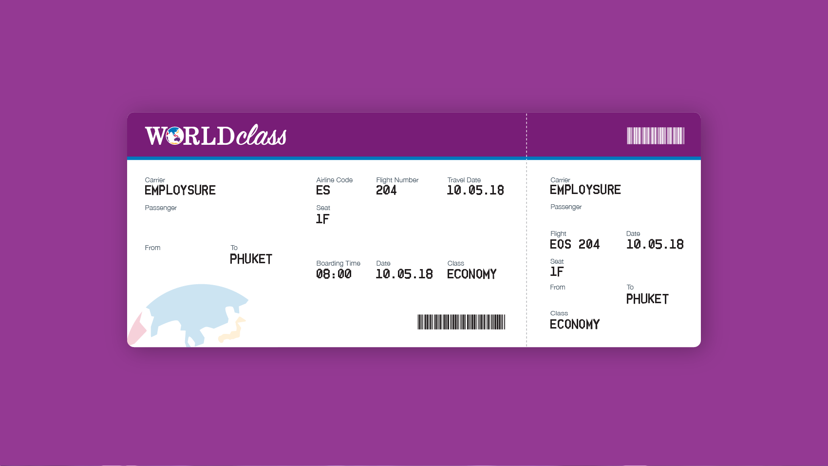 Word Class boarding pass design