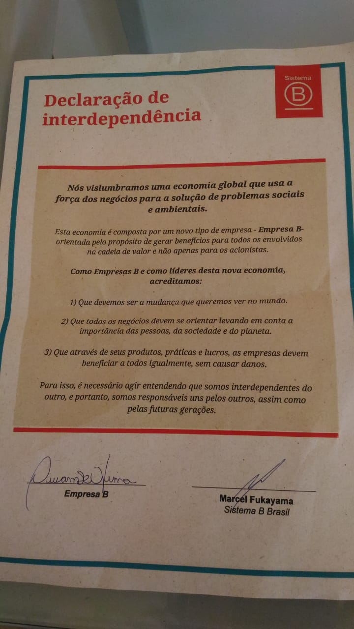 Declaração de interdependência assinada pela Rede Asta junto ao Sistema B