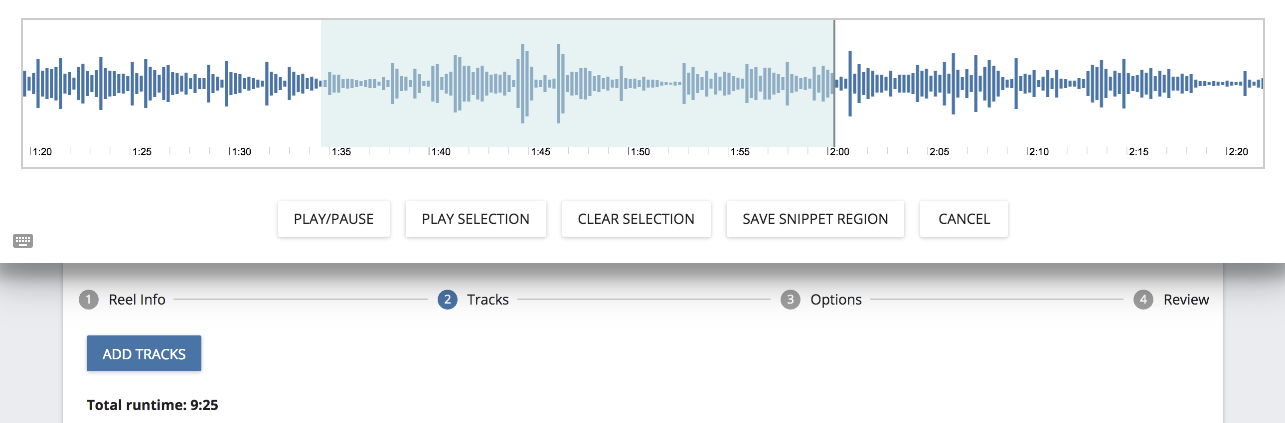 Non-destructive audio snippet editor