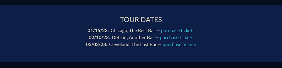 How to show tour dates on a band EPK