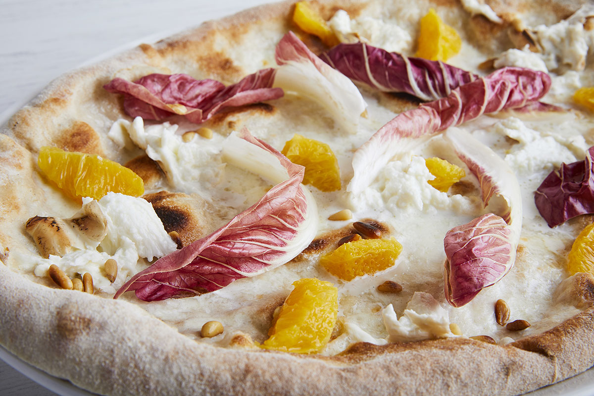 Pizza with Late-Growing Red Trevisano Radicchio and Smoked Burrata