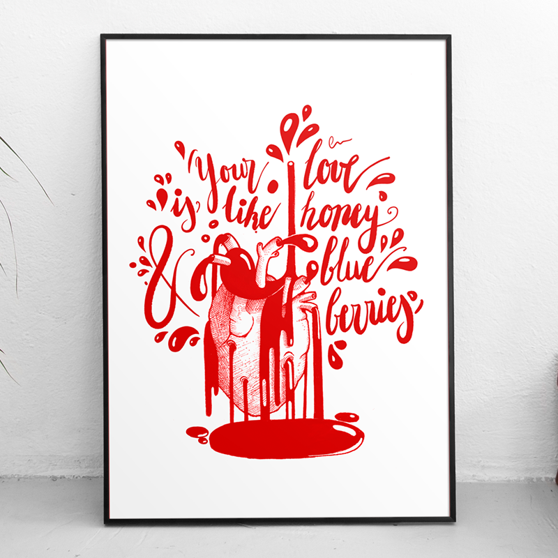 Print of Raluca Mitarca's heart on a white wall with a black frame