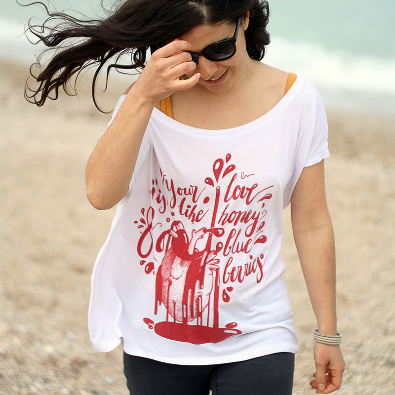 Tshirt of Raluca Mitarca's Heart on a girl on the windy beach