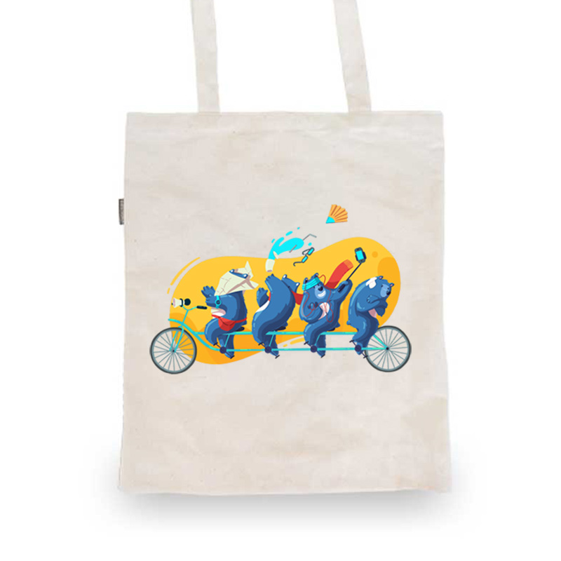 Totebag with a drawing of bears on a multibike