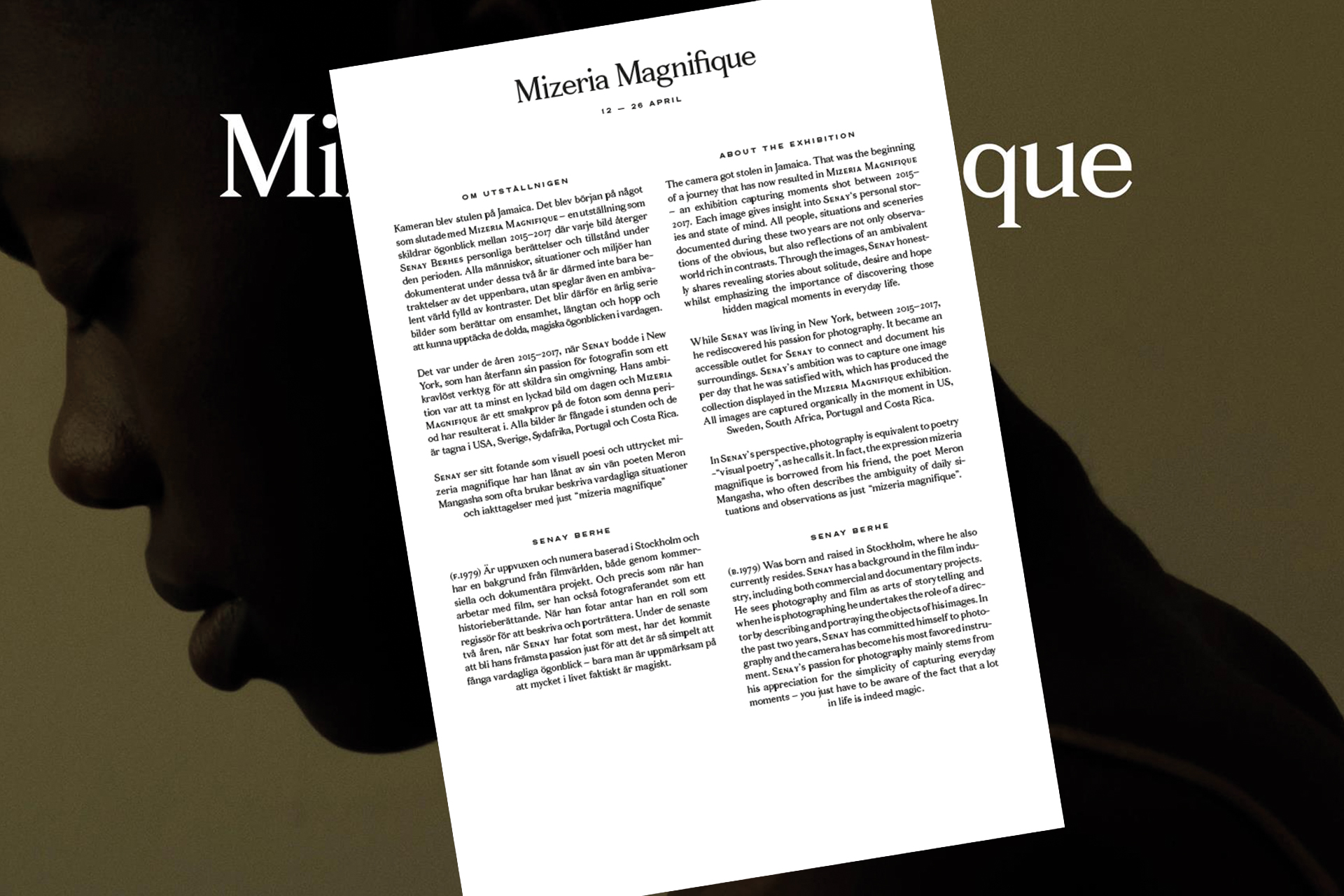 Bird is the Word Copywriting job for the art exhibition Mizeria Magnifique by photographer Senay Berhe