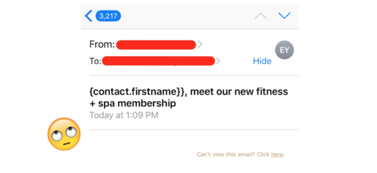 A screenshot of an email that says 'contact's first name' instead of the actual first name