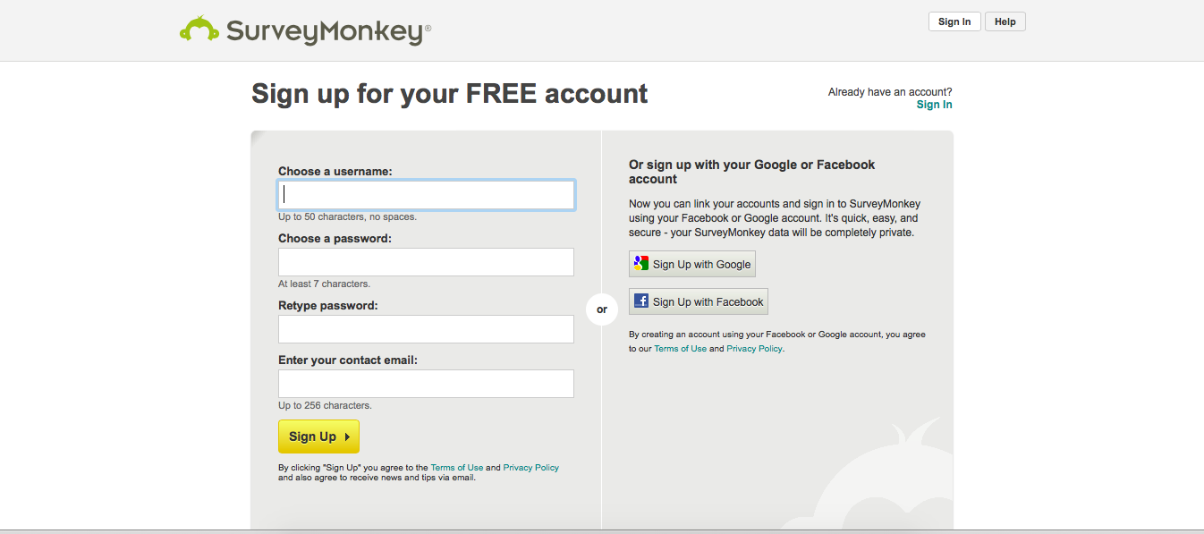 SurveyMonkey's single sign on form