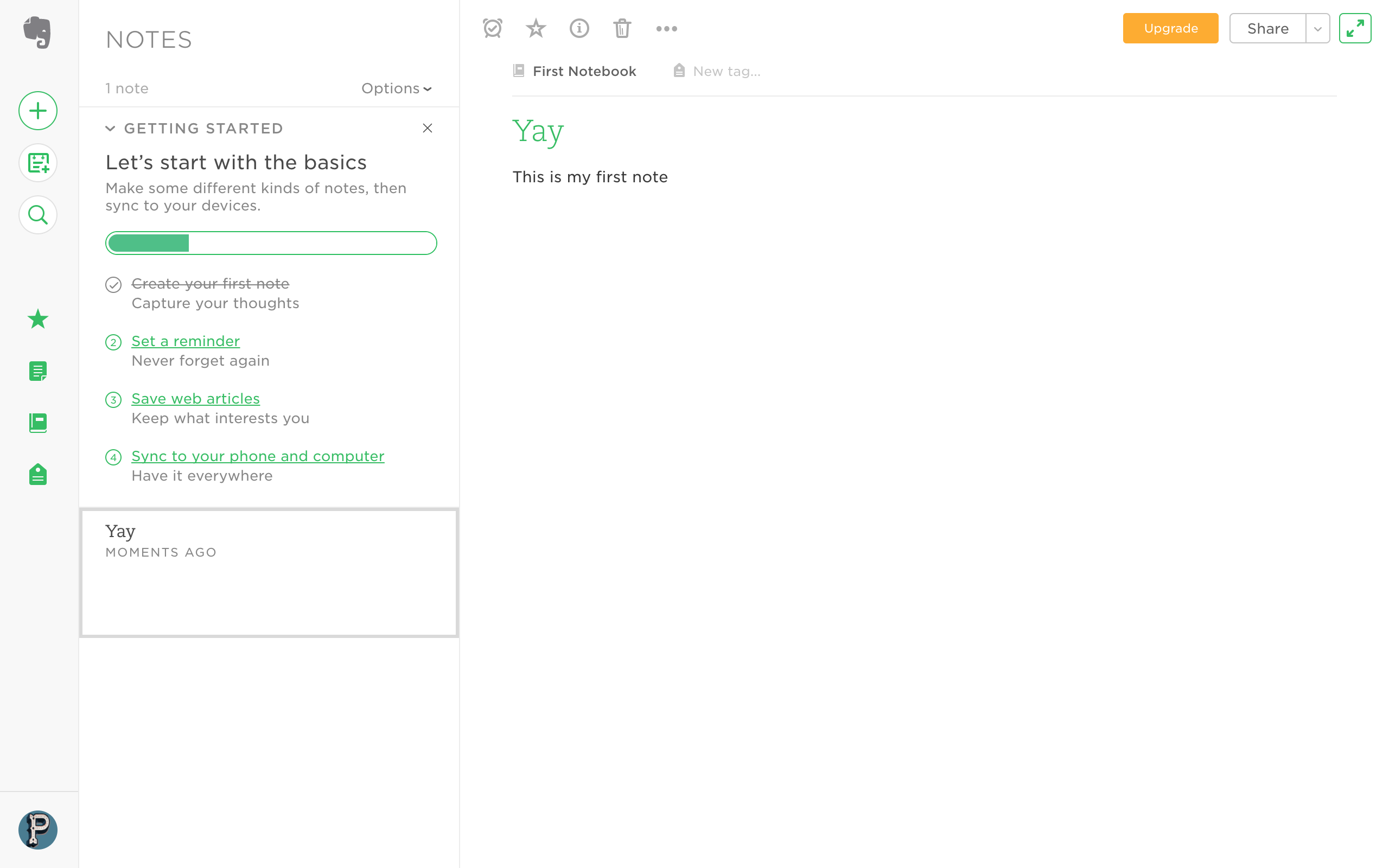 A screenshot of evernote's quick win checklist