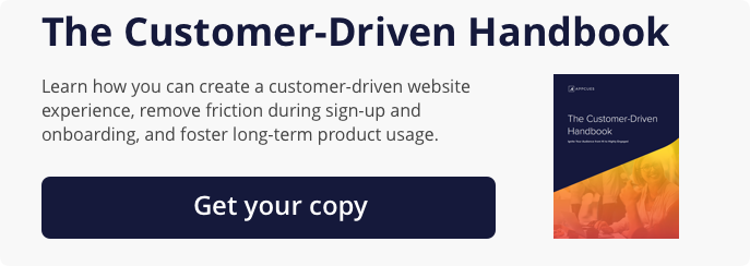 An ad for The Customer-Driven Handbook. Learn how you can create a customer-driven website experience, remove friction during sign-up and onboarding, and foster long-term product usage.