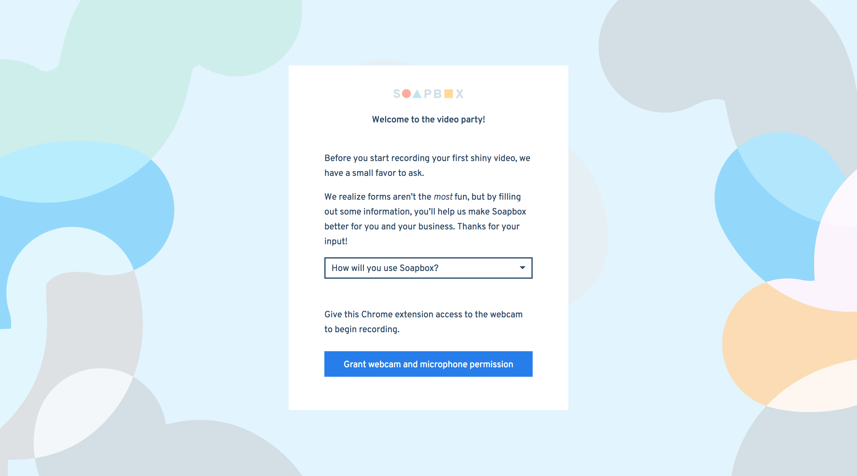 Soapbox's friendly welcome modal