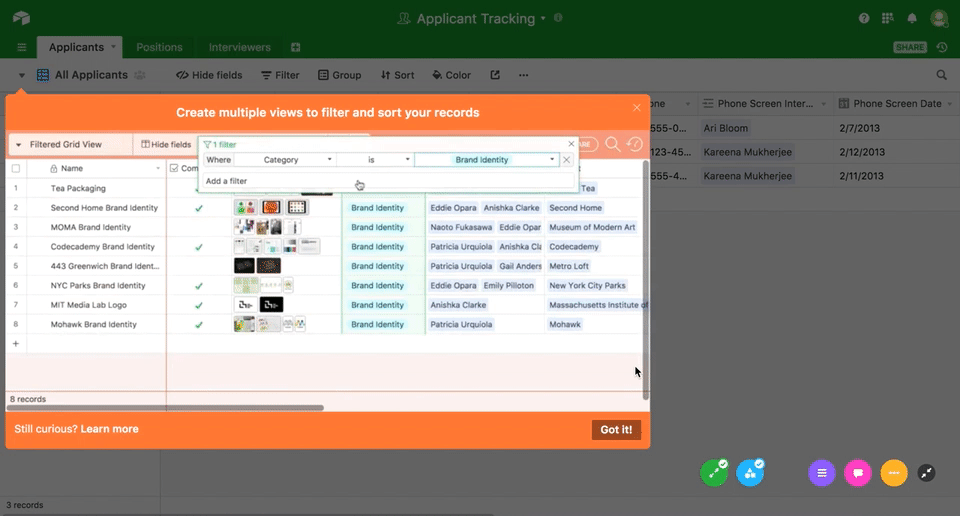 the second point in Airtable's product tour is to create multiple views to filter your records