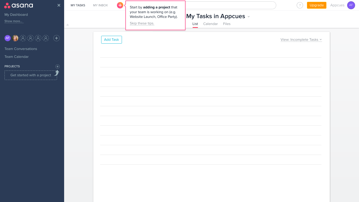 Asana's product tour