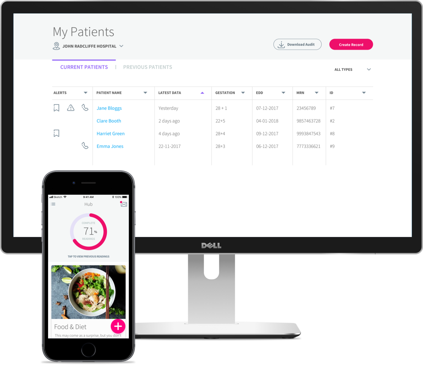Photo of a computer monitor showing GDm-Health desktop app
