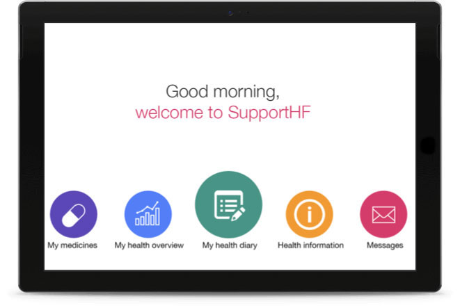 Photo of a tablet with the Support-HF app